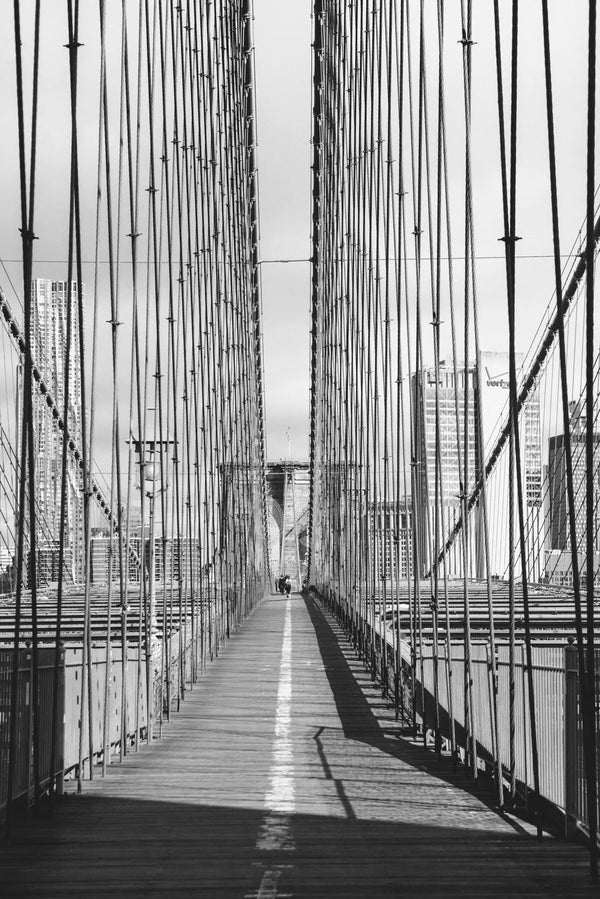 Brooklyn Bridge Walkway in Black and White
