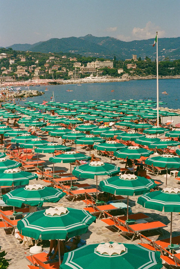 Vibrant Green Umbrellas on the Italian Riviera